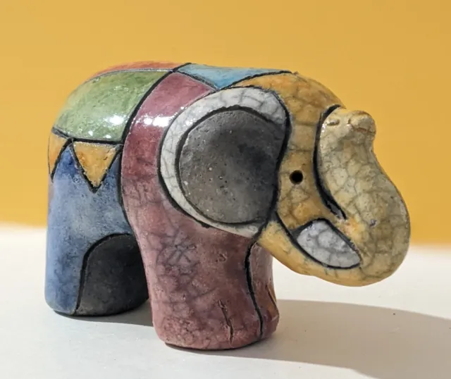 South African Raku Studio Pottery Elephant Animal Figure