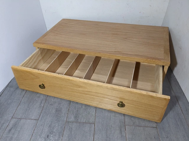 Vintage Oak Wood Single Drawer Box Chest Dresser CD Storage Organizer Dovetailed