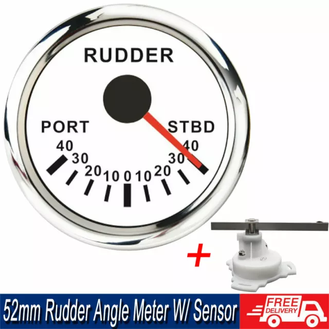 2'' 52mm Marine Boat Rudder Angle Indicator Gauge 0-190ohms With Sensor 12-24V