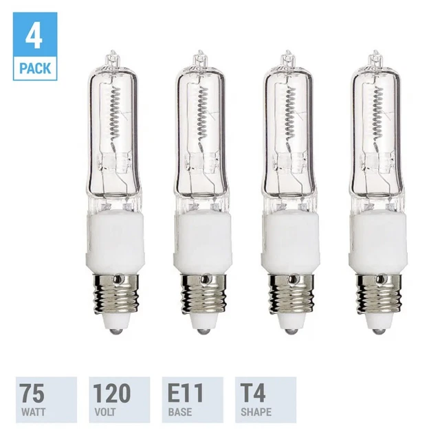 4 PACK Q75CL MC Halogen Clear Bulb 75W 120V JD T4 Dimmable Mini Candelabra E11