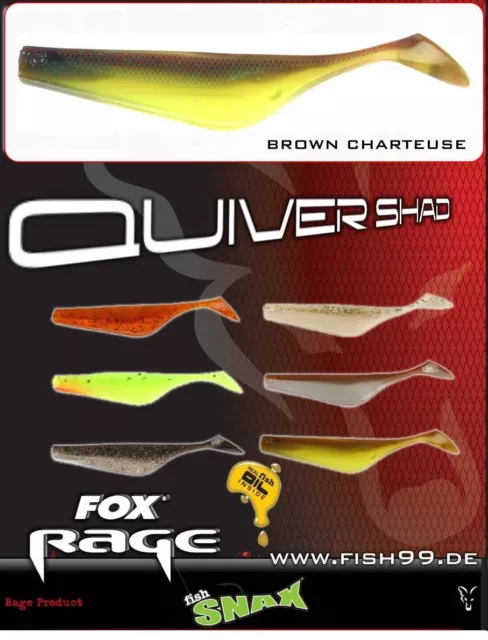 16 Stück Fox Rage Quiver Shad NSL 024 Brown Chartreuse + NSL 019 Appleseed