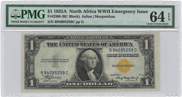 1935A $1 North Africa WWII Emergency Issue Fr#2306 PMG Ch UNC 64 EPQ