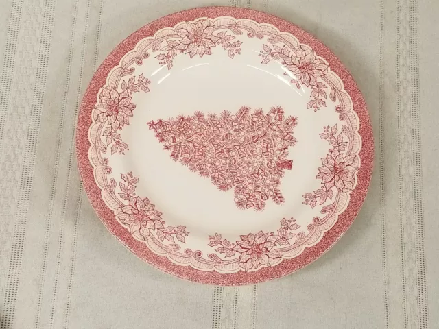 Yuletide Christmas Salad Plate 8” STAFFORDSHIRE ENGRAVINGS TREE Pink
