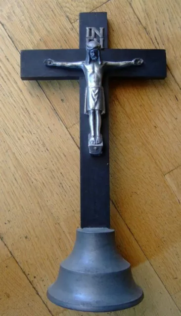 Antikes Tischkreuz Kreuz Standkreuz Altarkreuz Kruzifix - Zinn/Holz Höhe 31,5 cm