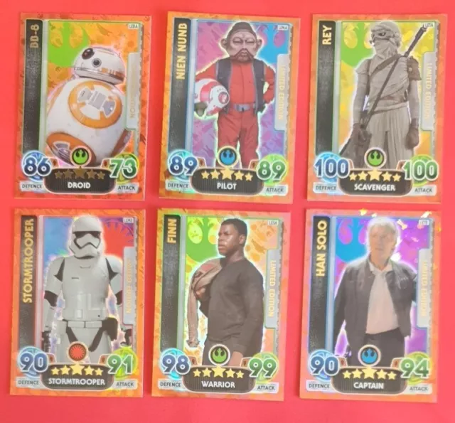 STAR WARS Topps Limited Edition Cards X 6  Force Attax Extra Inc Finn Solo Troop