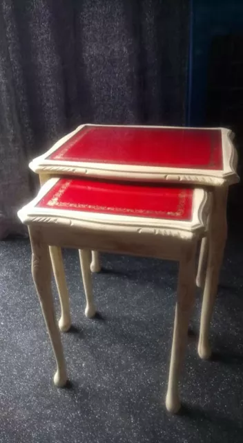 Shabby Chic Nesting Tables in Red Cream Gold