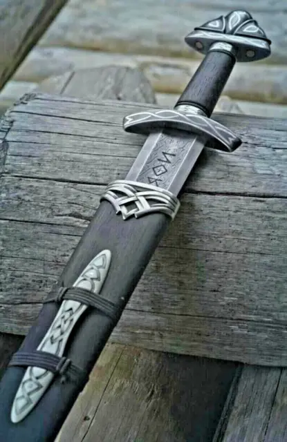 Handmade Double Edge Viking Sword Damascus Steel Battle Ready with Scabbard