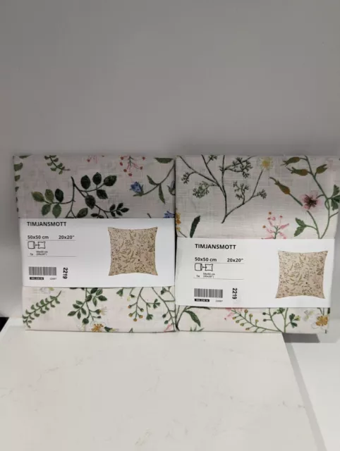 2 IKEA  Timjansmott Cushion Throw Pillow Cover 20x20 in Beige Floral set