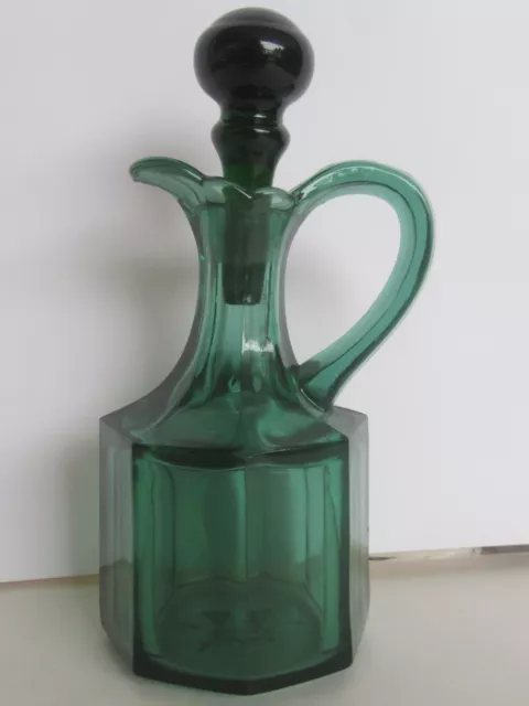 Antique 8 Sided Emerald Green Cruet / Perfume Bottle, Pontil