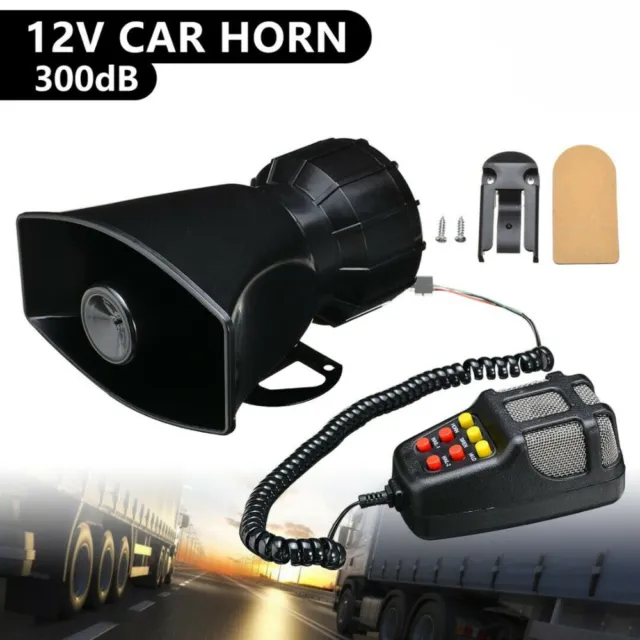 Car Warning Alarm Siren Horn Police Fire Loud Speaker PA MIC System 7 Sound Tone