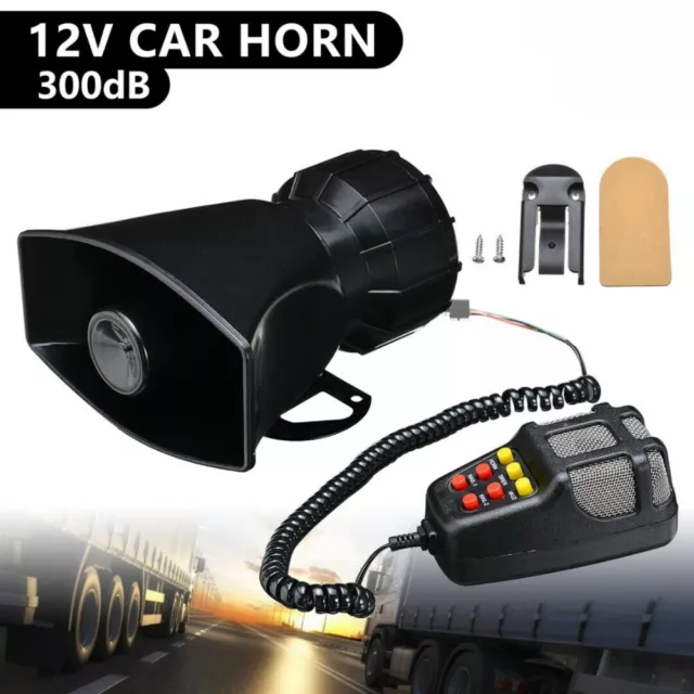 Car Warning Alarm Siren Horn Police Fire Loud Speaker PA MIC System 7 Sound Tone