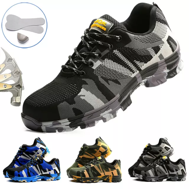 MEN CAMO SAFETY Shoes Steel Toe Caps Breathable Work Trainer Hiking ...
