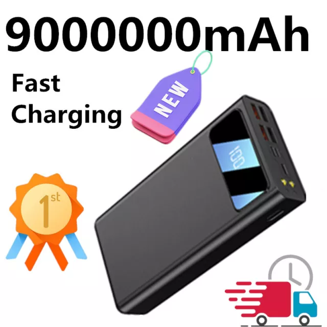 9000000mAh 4 USB Power Bank Portable Fast Charger Battery UK Strong Light 2 LED