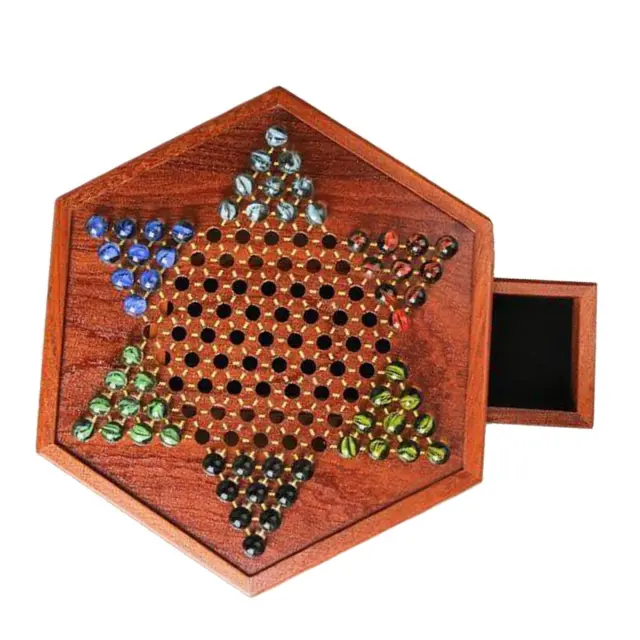 Chinese Checkers with Marbles, Fine Wooden Chessboard Children Gifts Board Game,