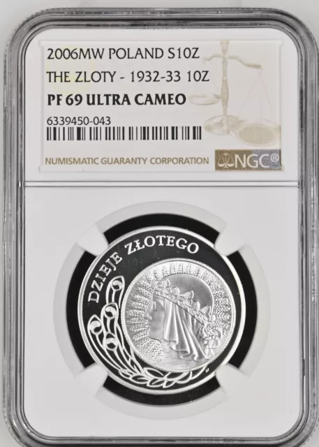 2006Mw Poland Silver 10 Zlotych The Zloty - 1932-33 10Z - Ngc Pf 69 Ultra Cameo