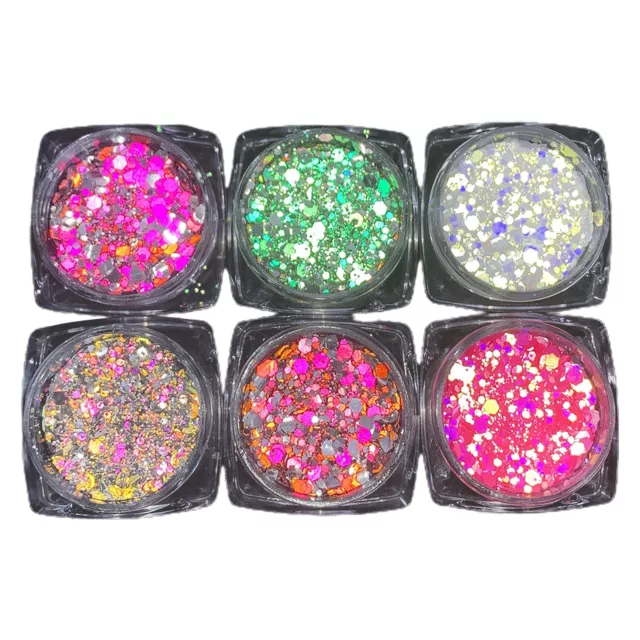 6 Box Nail Pailletten Flake Reflektierende DIY Bunte Faux Diamond Nail Pigment