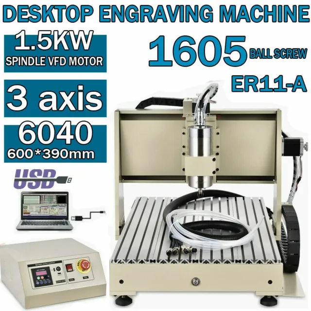 3 AXIS USB 6040 1500W VFD cnc router engraver engraving milling drilling machine