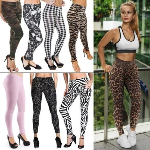 Donna Lunghezza Intera Slim Leggings Tinta Unita & Stampato SPORTS Fitness Pants