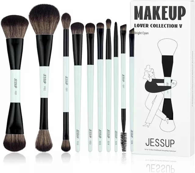 Jessup Makeup Brushes Sets 10pcs, Double Sided Foundation Contour Blush