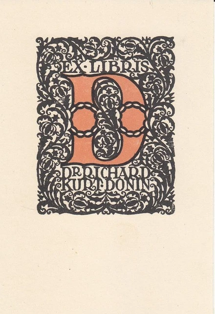 Exlibris Bookplate Klischee Rudolf Junk 1880-1943 Initiale Ornamentik 1