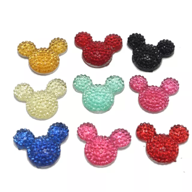 40 Mixed Color Flatback Resin Dotted Rhinestone Gems Mouse Head 24X20mm 2