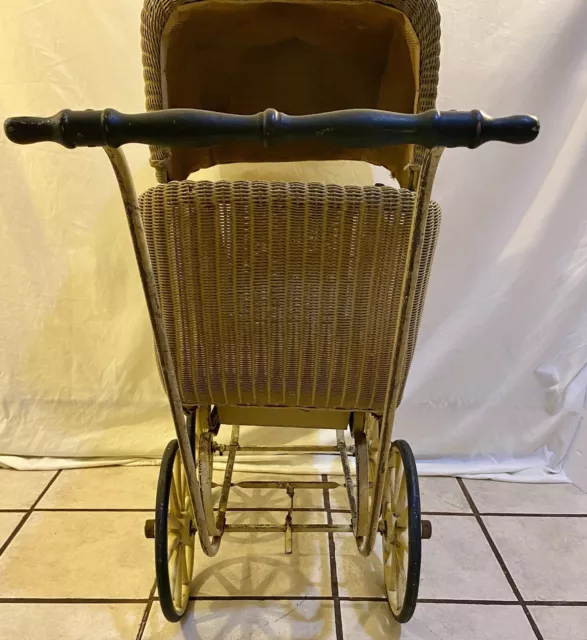 Beautiful Antique Rattan/Wicker Baby Buggy Stroller Carriage Full Size 3