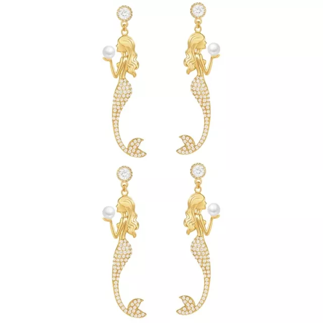 2 Pairs Ohrringe Im Trend Meerjungfrau Earrings Gold Pearl for Women Mode