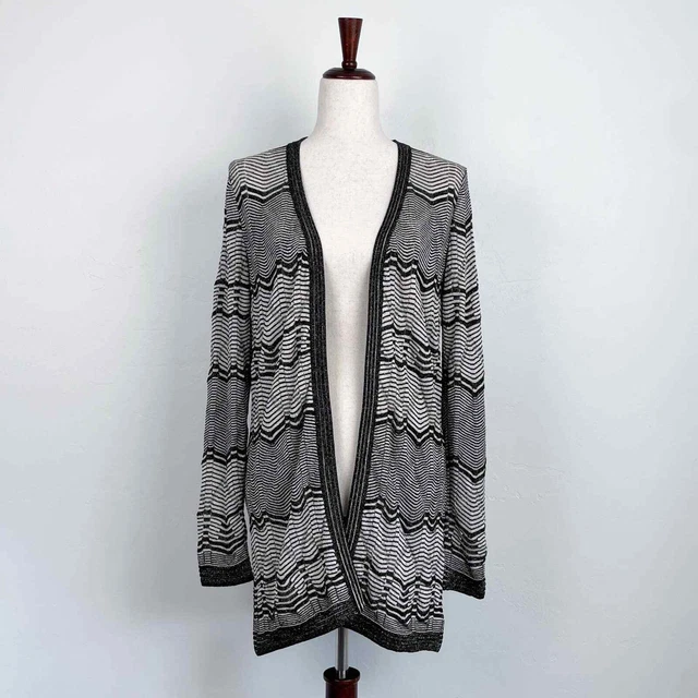 M Missoni Metallic Knit Chevron Open Long Cardigan