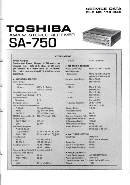 Service Manual-Anleitung für Toshiba SA-750