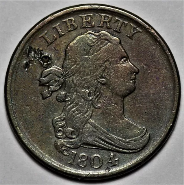 1804 Draped Bust Half Cent - Plain 4/Stemless - Rotated Die - Damage - L30