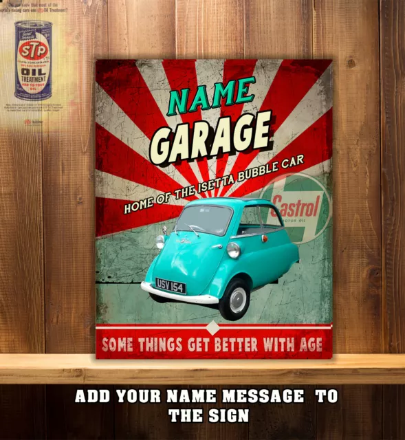 Personalised Isetta Bubble Car Garage Workshop Shed Vintage Wall Sign Gift CS14