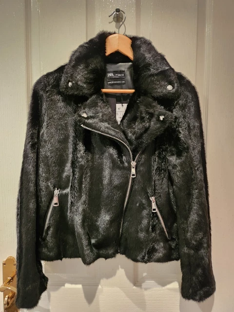 BNWT ZARA DARK Brown Faux Fur Biker Jacket Coat UK S RRP 79 49.99 PicClick UK