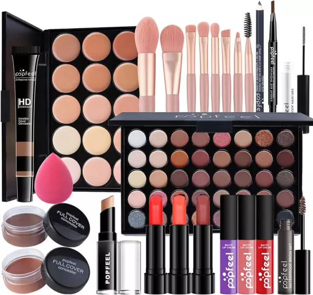 Kit per Trucco Completo, 15 Pezzi Cosmetico Valigetta per Principianti Con Ombre