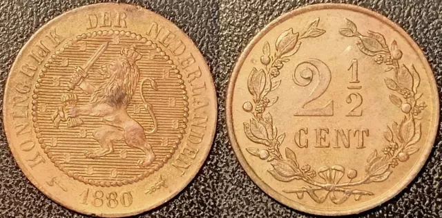 Niederlande - Wilhelm III - 2-1 / 2 Cent 1880 Hervorragend Km #108
