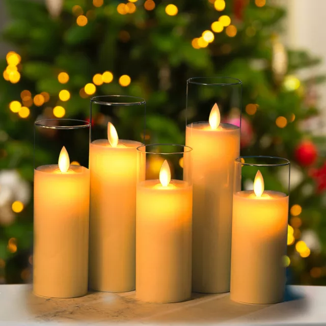 5pcs LED Flameless Candles with Remote Timer Real Wax Moving Effect Flickering