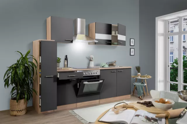 Cocina Cocina Bloque de cocina Cocina empotrada Roble Gris Merle 240 cm Respekta