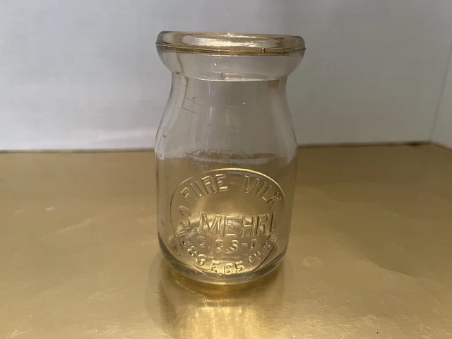 Vtg Milk Bottle S.MEHRL DAIRY CREAMERY FARM? 1/4 Pint- 3 5/8” PURE MILK OHIO?