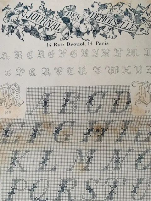 Antique 1870s French Journal des Demoiselles Embroidery pattern Alphabets (2)