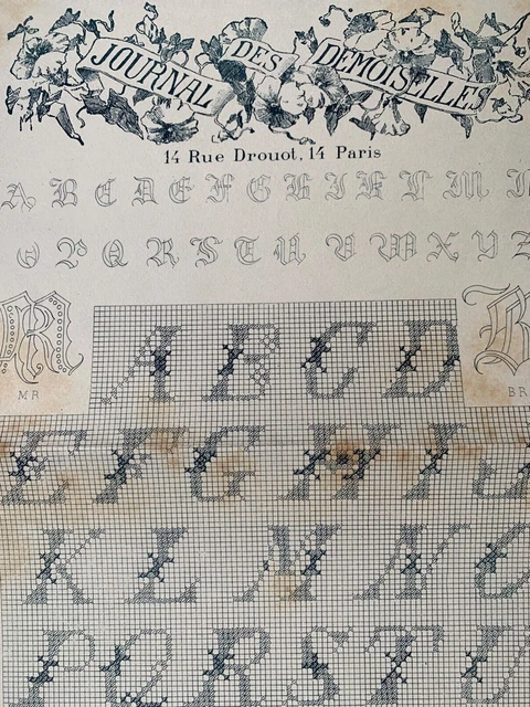 Antique 1870s French Journal des Demoiselles Embroidery pattern Alphabets (2)
