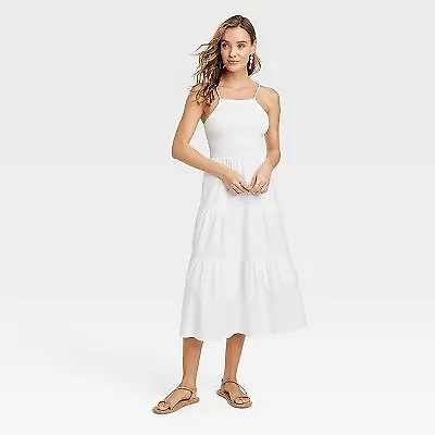 Women's Sleeveless Smocked Linen Midi Sundress - Universal Thread