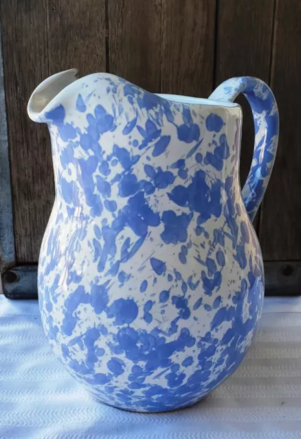 Vintage Bennington Potters Vermont Morning Glory Blue Spongeware Pitcher