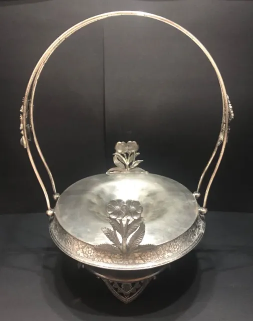Antique Victorian Ornate Silver Plate Brides Basket, Floral motif, 13”