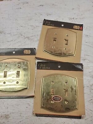 Vintage American Tack Hardware Dual Toggle Solid Brass Switch Plate Lot Of 3