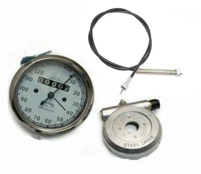 REPLICA WHITE SMITHS Speedometer 120 Mph With 65" Cable & Alloy Hub