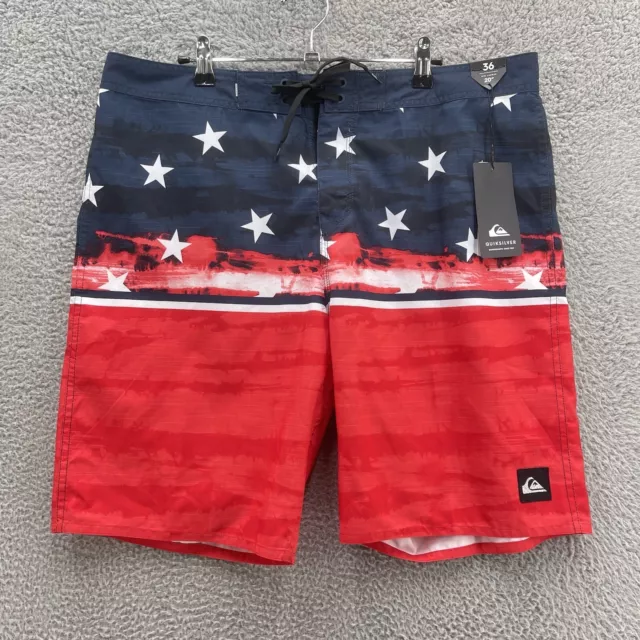 Quiksilver Swim Trunks Shorts Men 36 Blue Red American Flag Everyday 4th 20