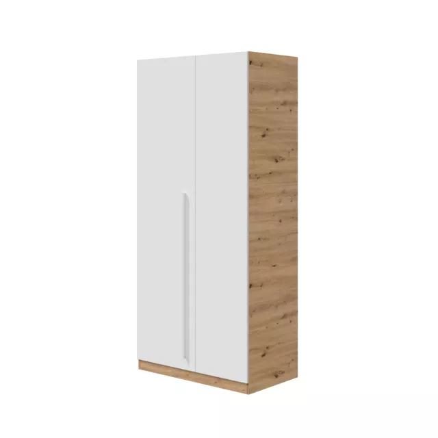 Armario 2 puertas correderas, para habitación , Blanco Artik - Roble Nodi, Noa