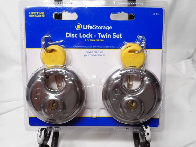 Life Storage Disc Lock 2 Pack 2.75" Stainless Steel Padlock LS-672 With 2 Keys
