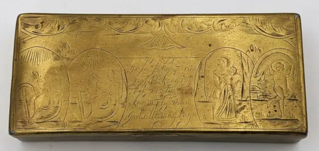 18Th Century Dutch Brass Engraved Tobacco Box