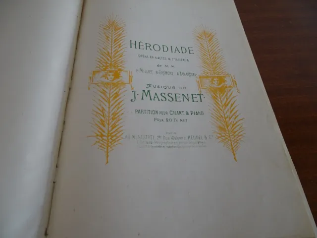 Jules Massenet Hérodiade opéra partition chant piano reliée éditions Heugel