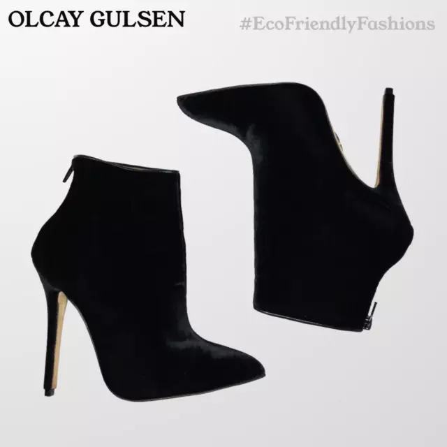 Olcay Gulsen Womens Black Velour Pointed Toe Stiletto Heel Bootie Size EU 38 3